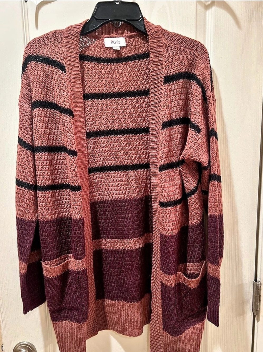 iKnit Chunky Striped Knit Open Cardigan Size Medium